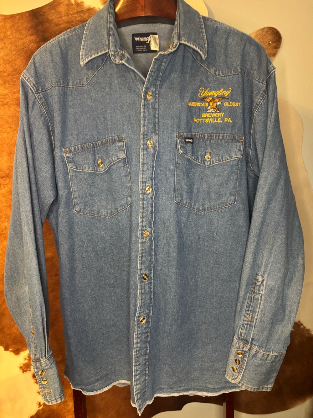 Vintage Wrangler Yuengling Denim Shirt | Men’s 17-36 XL Tall | Western